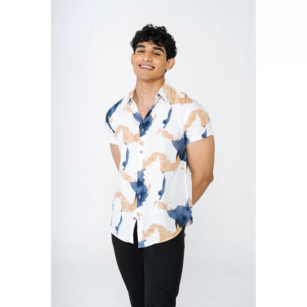 White Swrily water paint effect printed shirt