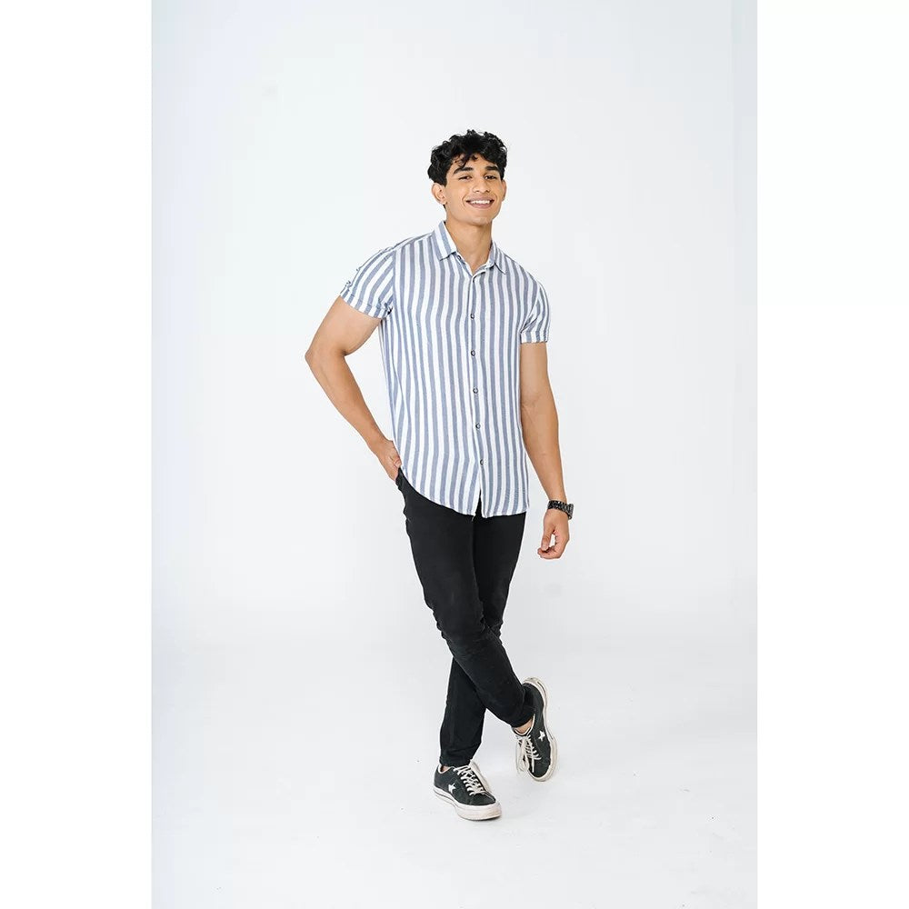 classic white and sky blue stripes shirt for men