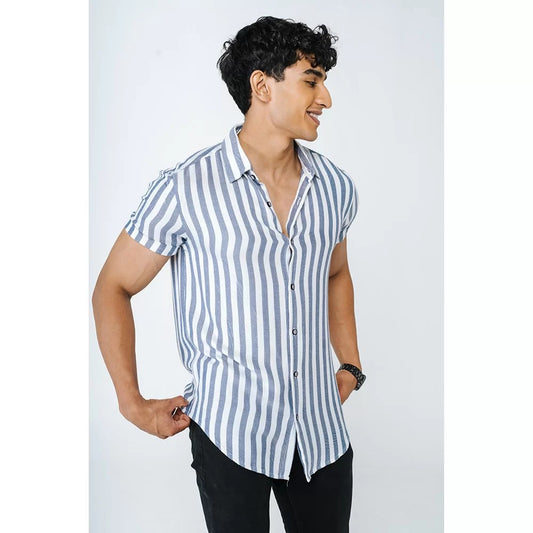 classic white and sky blue stripes shirt for men