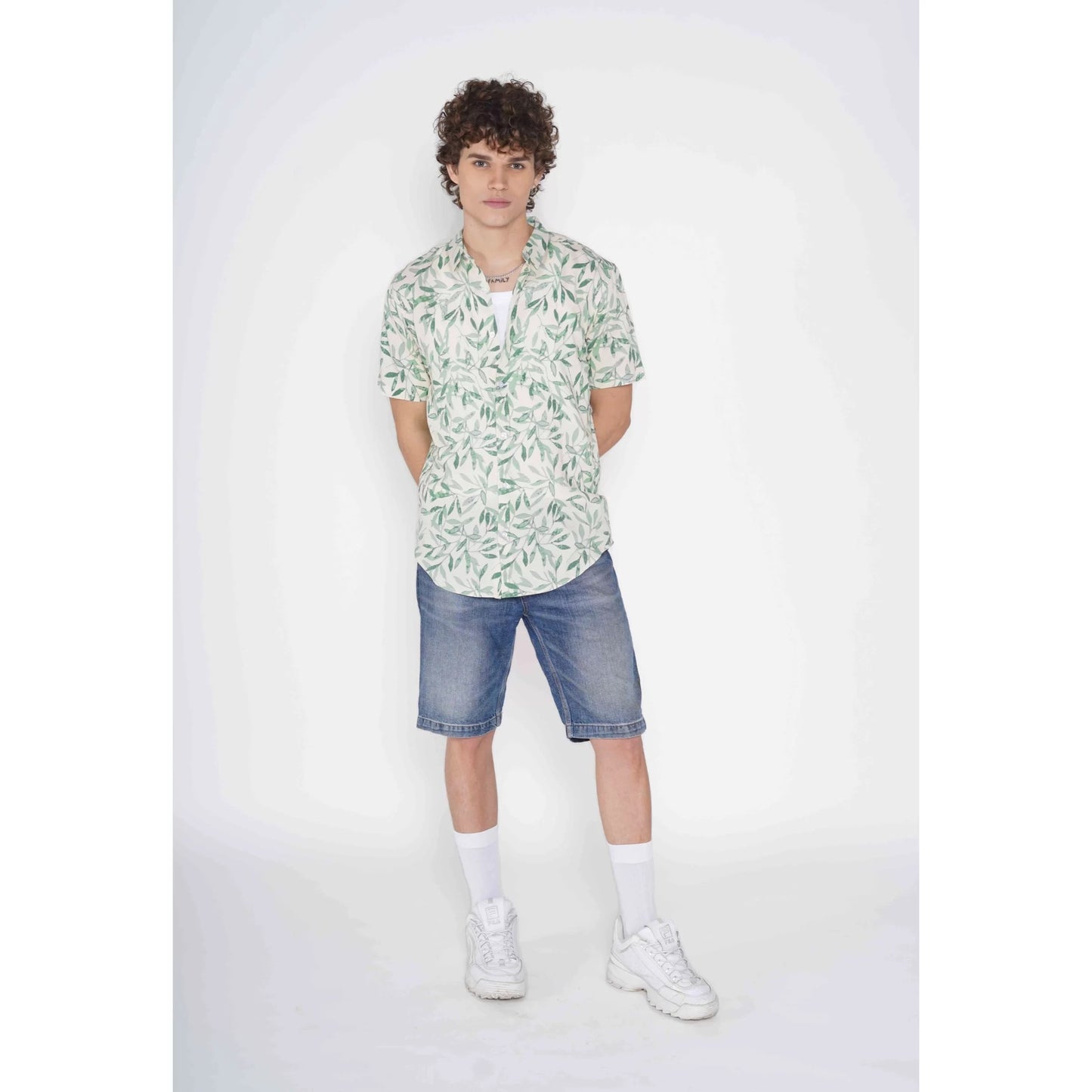 High by the beach - off white and light green printed shirt